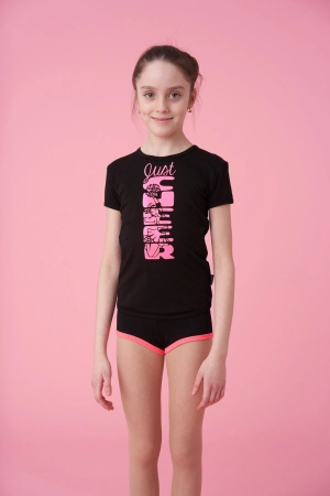 Футболка короткий рукав, Чорний (неон-малина), 90% бавовна + 10% лайкра Футболка короткий рукав, Чорний (неон-малина), 90% бавовна + 10% лайкра