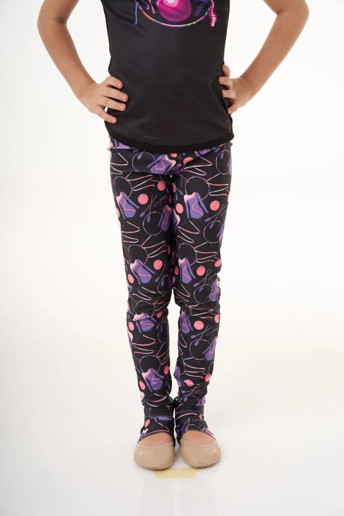 Лосини з дірочкою для п'яти, Чорний / Прінтований, Біфлекс прінтованний Лосини з дірочкою для п'яти, Чорний / Прінтований, Біфлекс прінтованний