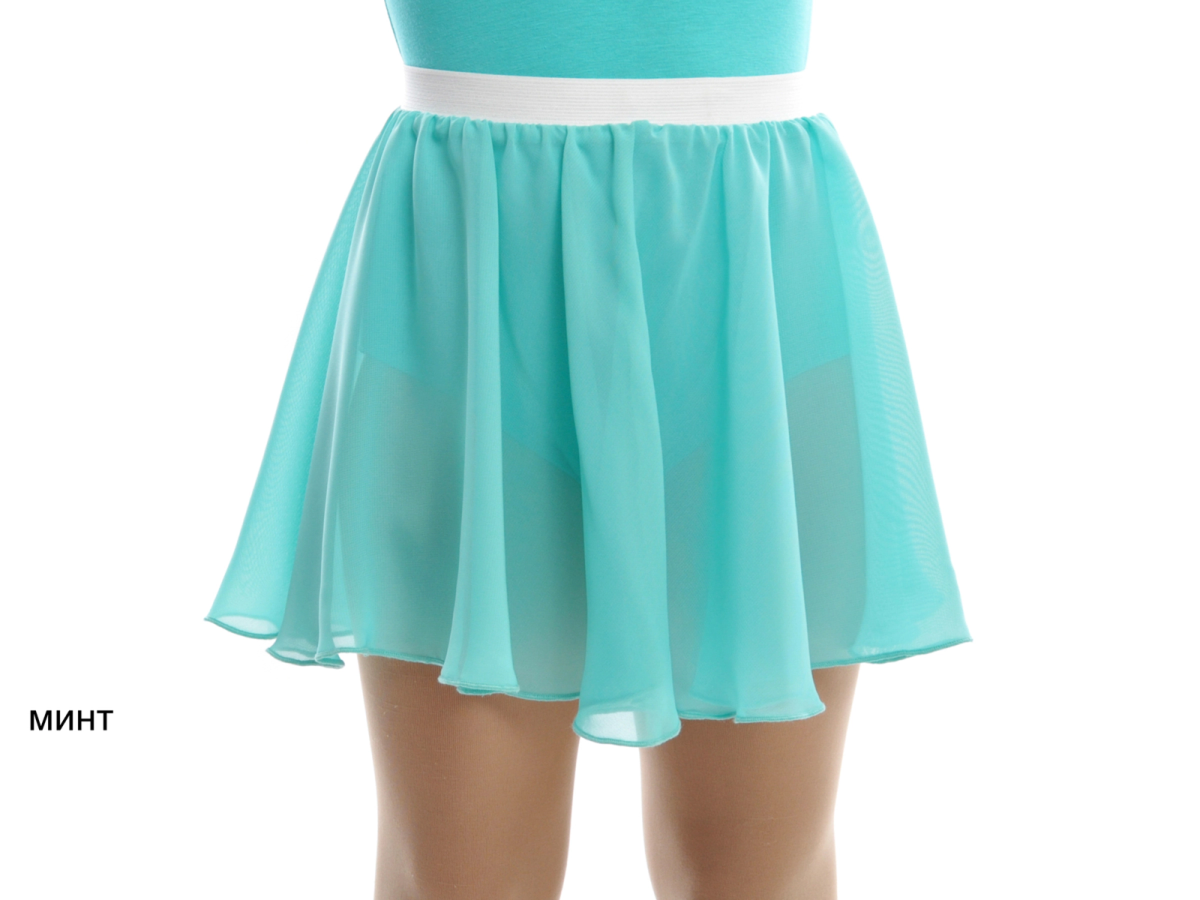 Юбка на резинке короткая (011), Бежевый, Шифон