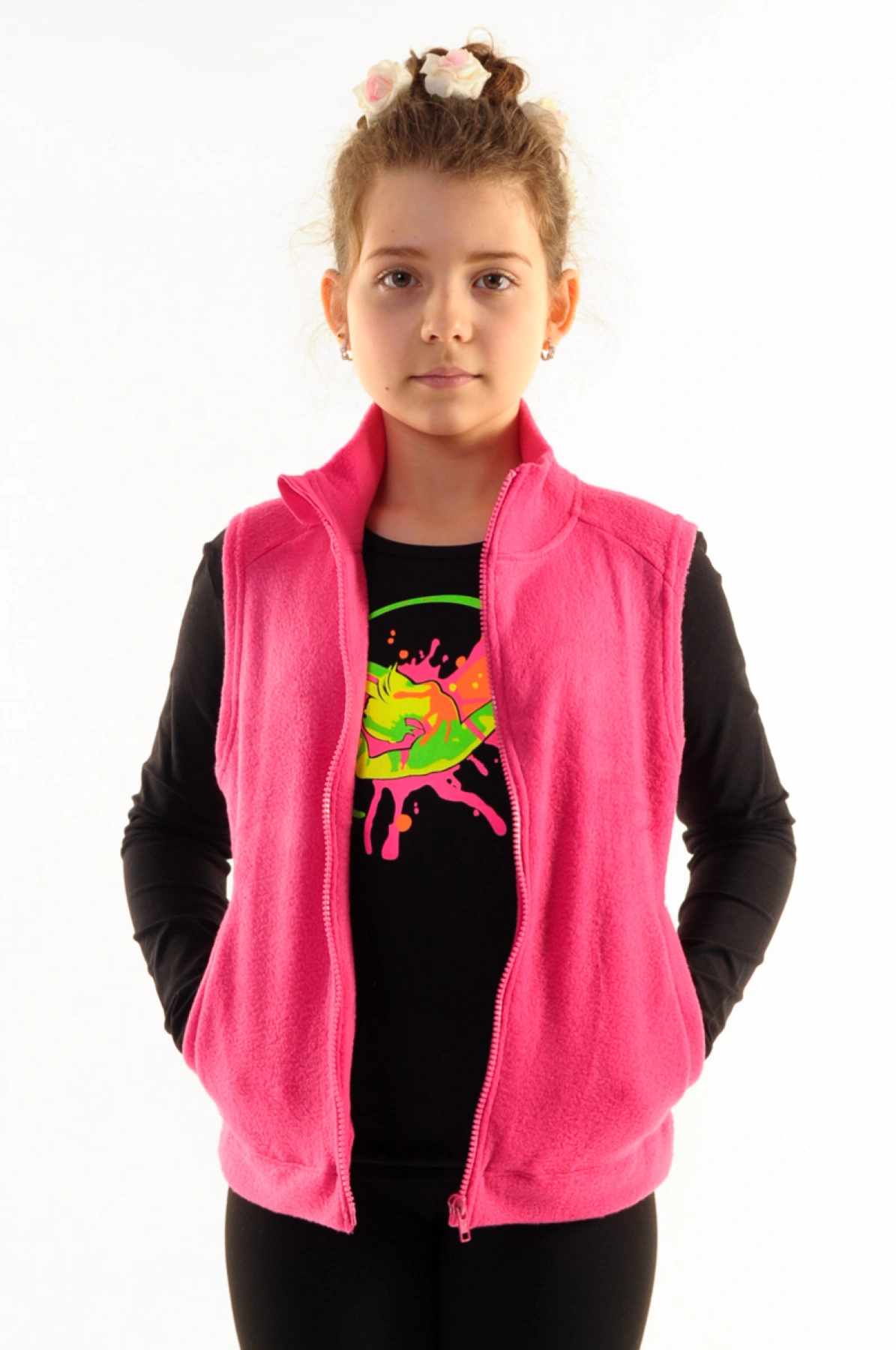 Жилет, Чорний (білі АВ), Фліс Жилет, Чорний (білі АВ), Фліс