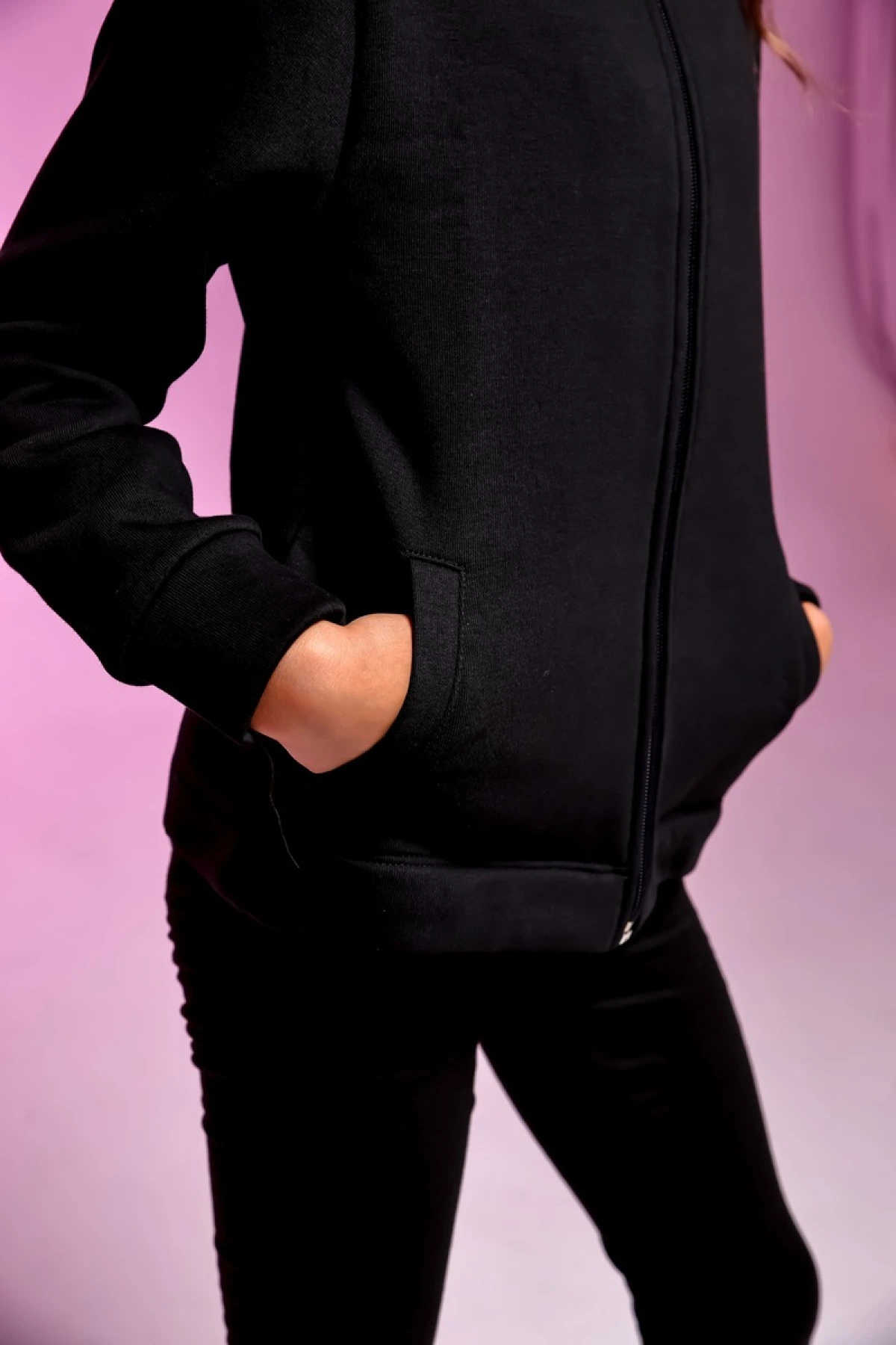 Толстовка, трехнитка с начесом, Чёрный, Трёхнитка/начёс,70% х/б+30% полиэст.