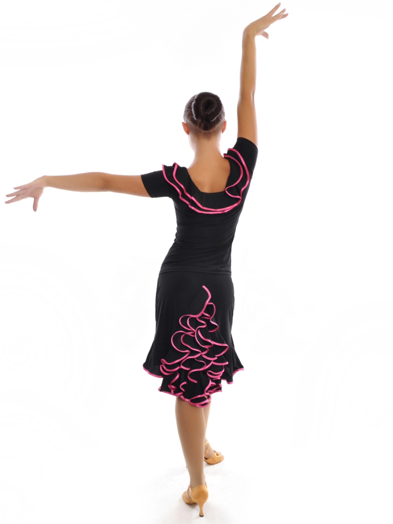 Блуза La "Ольга" з воланами, Чорний (малина), Поліамід / Лайкра