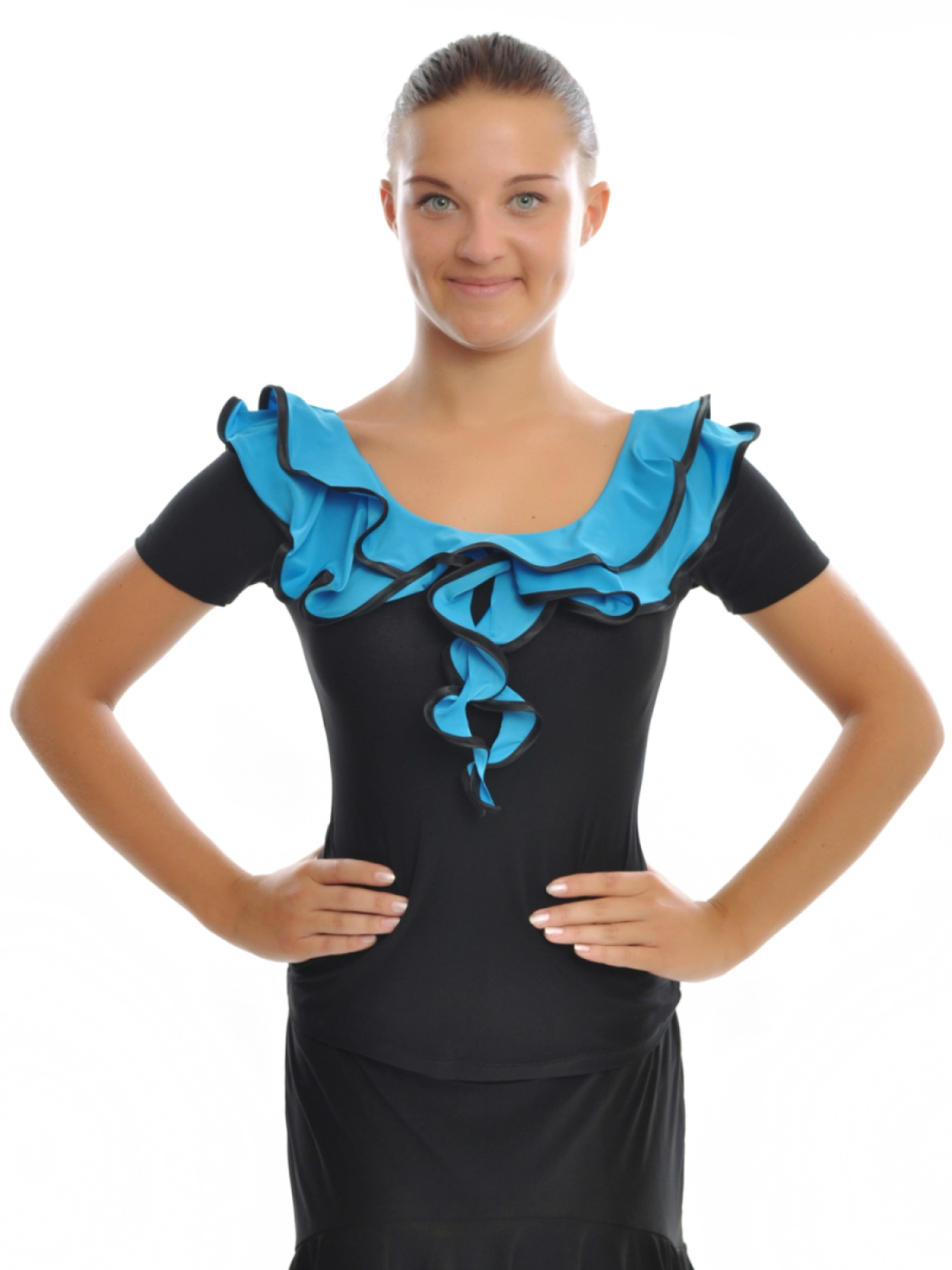 Блуза La "Ольга" з воланами, Чорний (малина), Поліамід / Лайкра