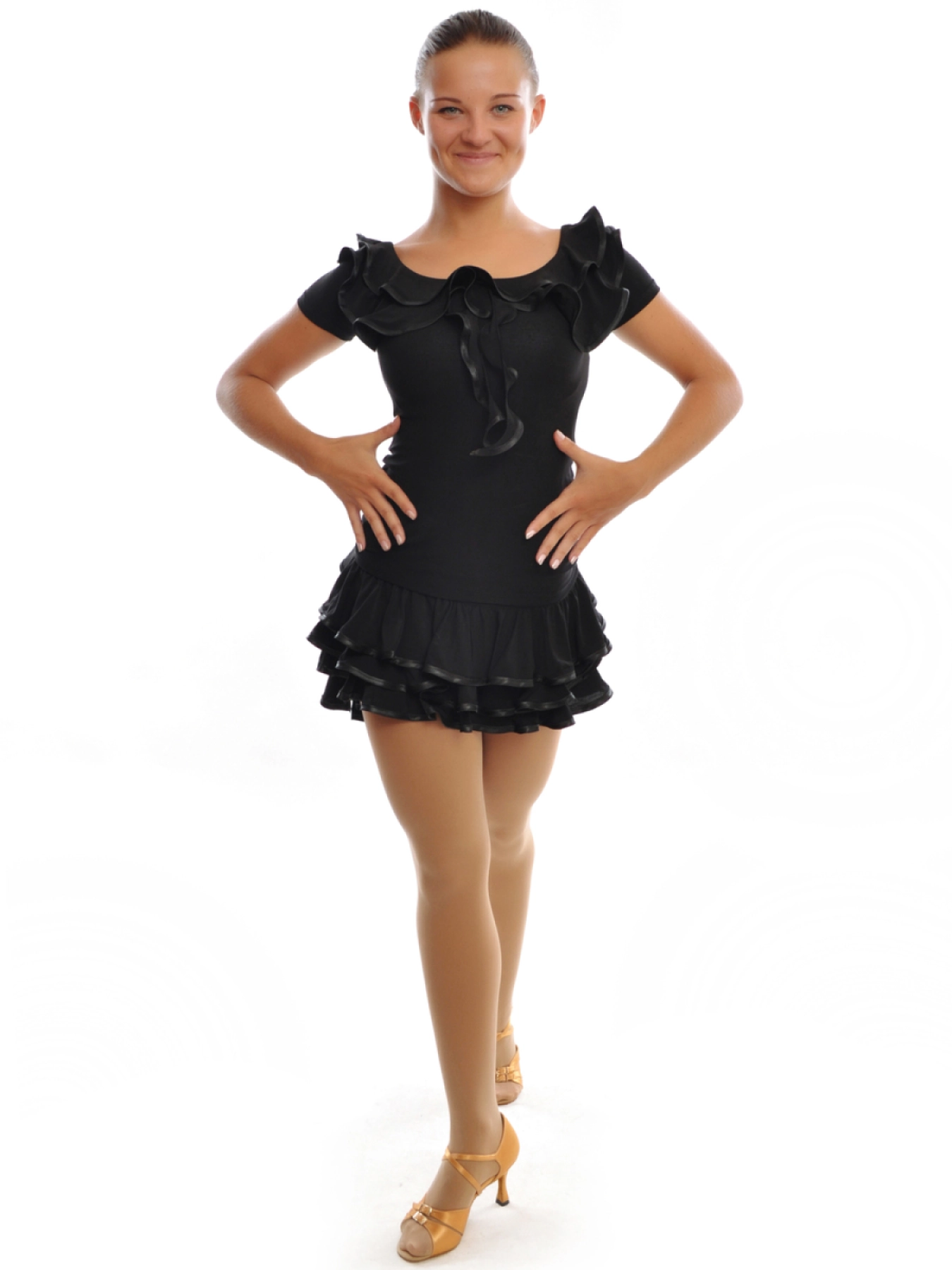 Блуза La "Ольга" з воланами, Чорний (малина), Поліамід / Лайкра