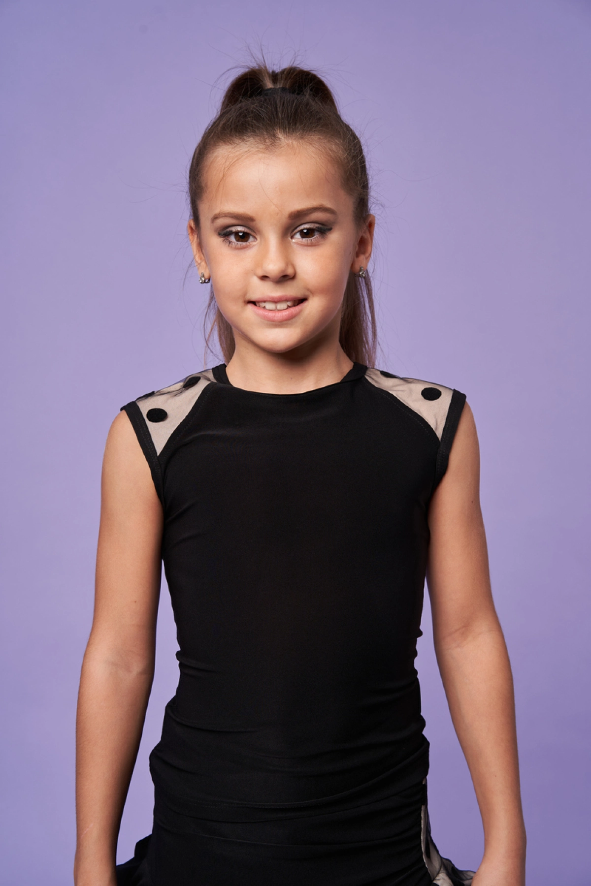 Блуза La "Бьянка", Чорний (беж. підкл.), Масло+сітка горох гігант