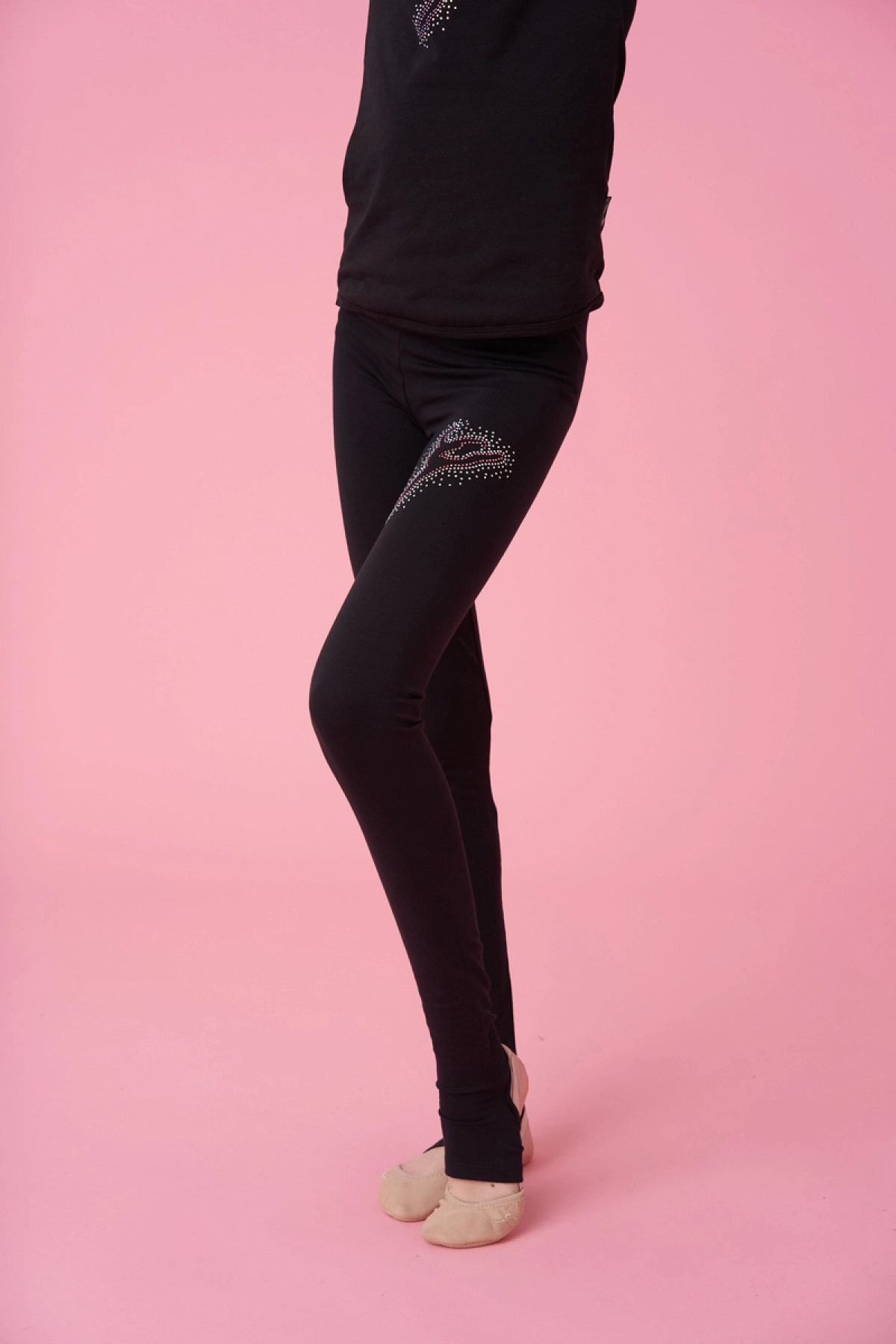 Лосини з дірочкою з стрейч бейкою, Чорний (білі, мал), 90% бавовна + 10% лайкра