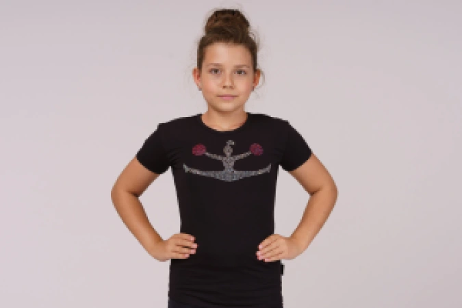 Футболка короткий рукав, Чорний (білі, мал), 90% бавовна + 10% лайкра