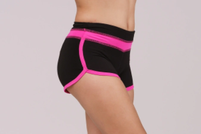 Шорты фигурные с неоновыми вставками, Чёрный/Ярко-розовый, 80% хлопок + 15% вискоза + 5% лайкра