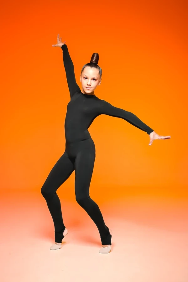 Комбинезон д/р стойка лосины с дыр. д/п, Чёрный, Бифлекс матовый