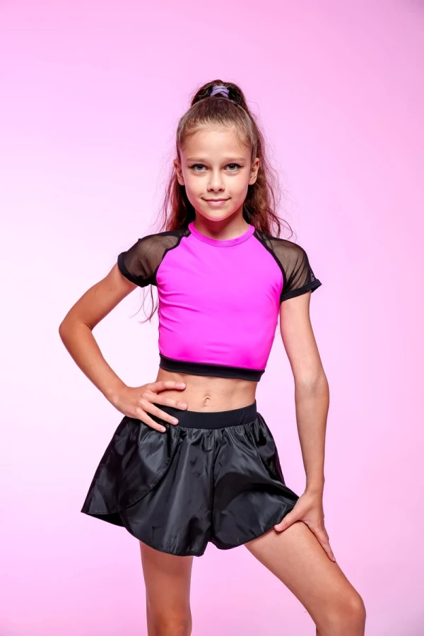 Топ "Зоряна", Малина/Чёрный, Бифлекс матовый+сетка