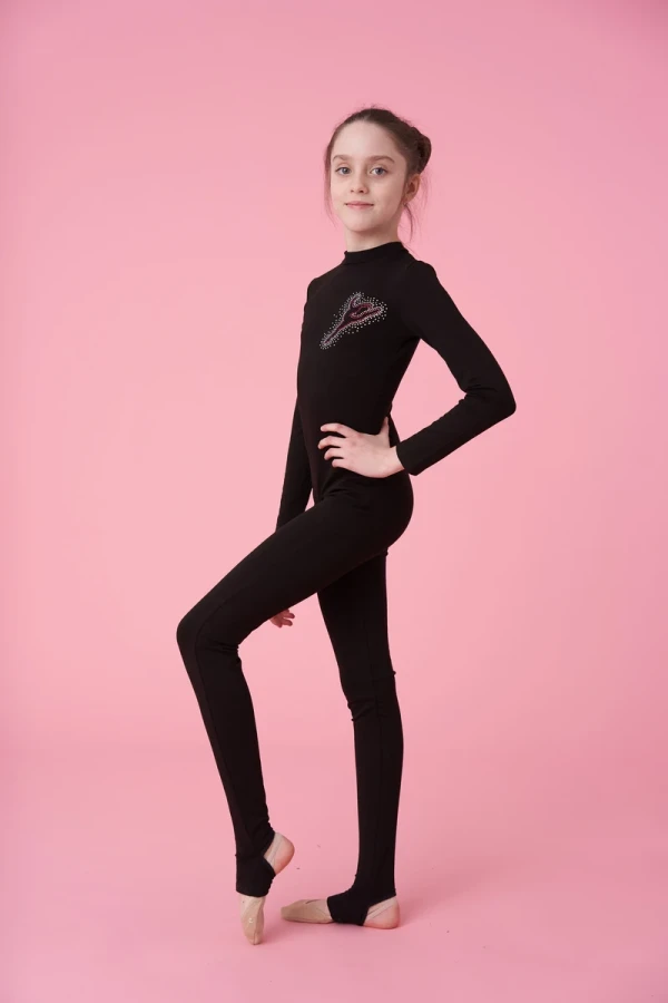 Термокомбинезон д/р стойка лосины с дыр., Чёрный (белые АВ + электрик), 90% хлопок + 10% лайкра термо