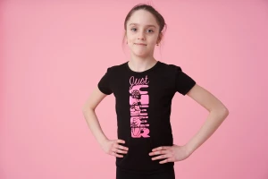 Футболка короткий рукав, Чорний (неон-малина), 90% бавовна + 10% лайкра