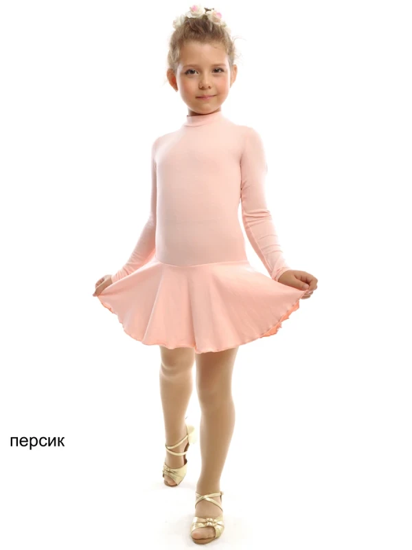 Р - Платье д/р стойка с юбочкой, Чёрный, 90% хлопок + 10% лайкра