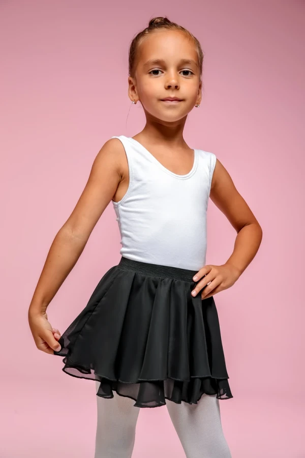 Юбка на резинке двойная, цветочки, Белый, Шифон