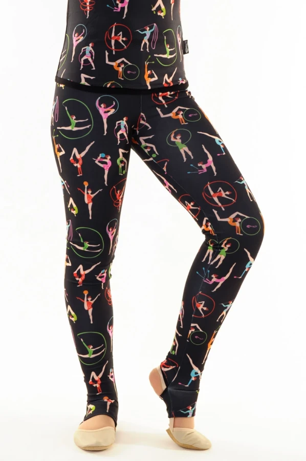 Лосины с дырочкой для пятки, Черный/Принтованый, Бифлекс принтованный