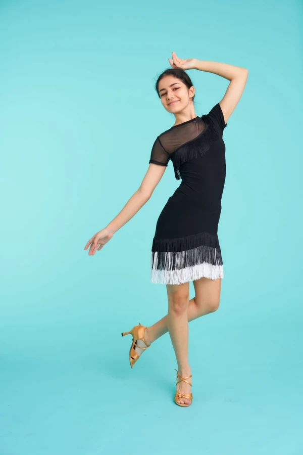 Блуза "Мими", Чёрный, Масло + сетка + бахрома