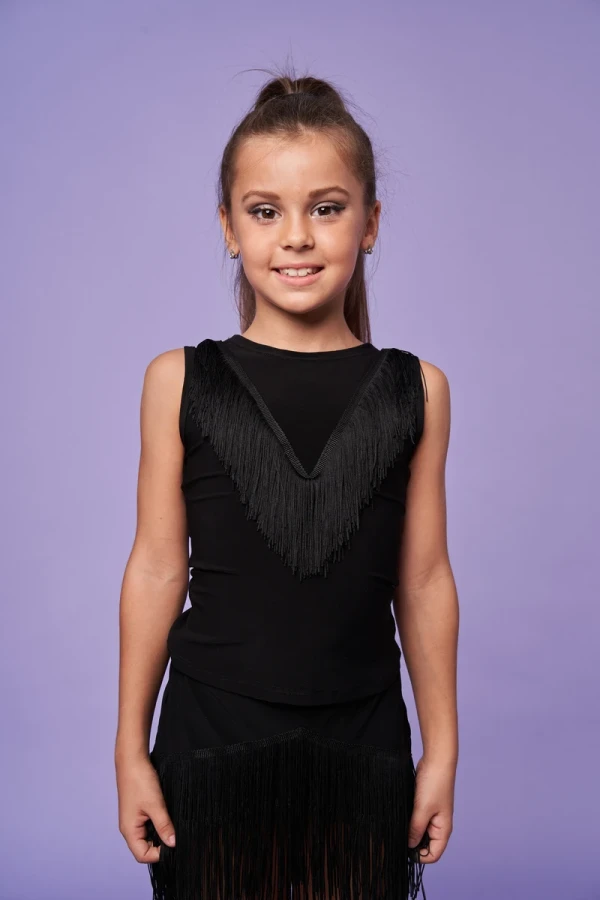 Блуза "Зита" б/р, Чёрный, Масло + сетка + бахрома