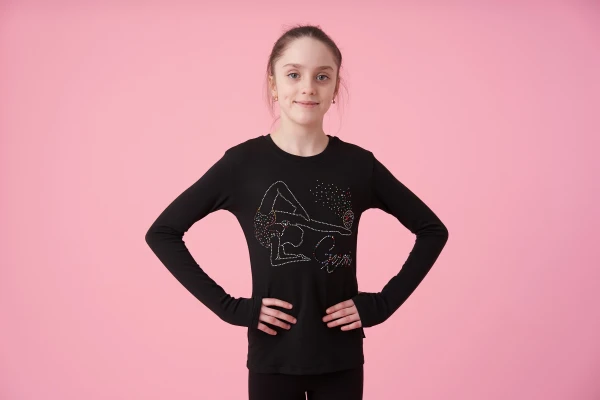 Термобілизна, футболка "Олександра", Чорний (АВ + розсип), 90% бавовна + 10% лайкра термо