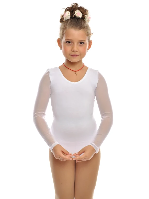Купальник д/р, рукава из сетки, Белый, 90% хлопок + 10% лайкра плотный