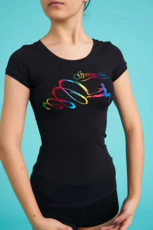 Футболка к/р "Євгенія", Чорний (ф. веселка), 90% бавовна + 10% лайкра