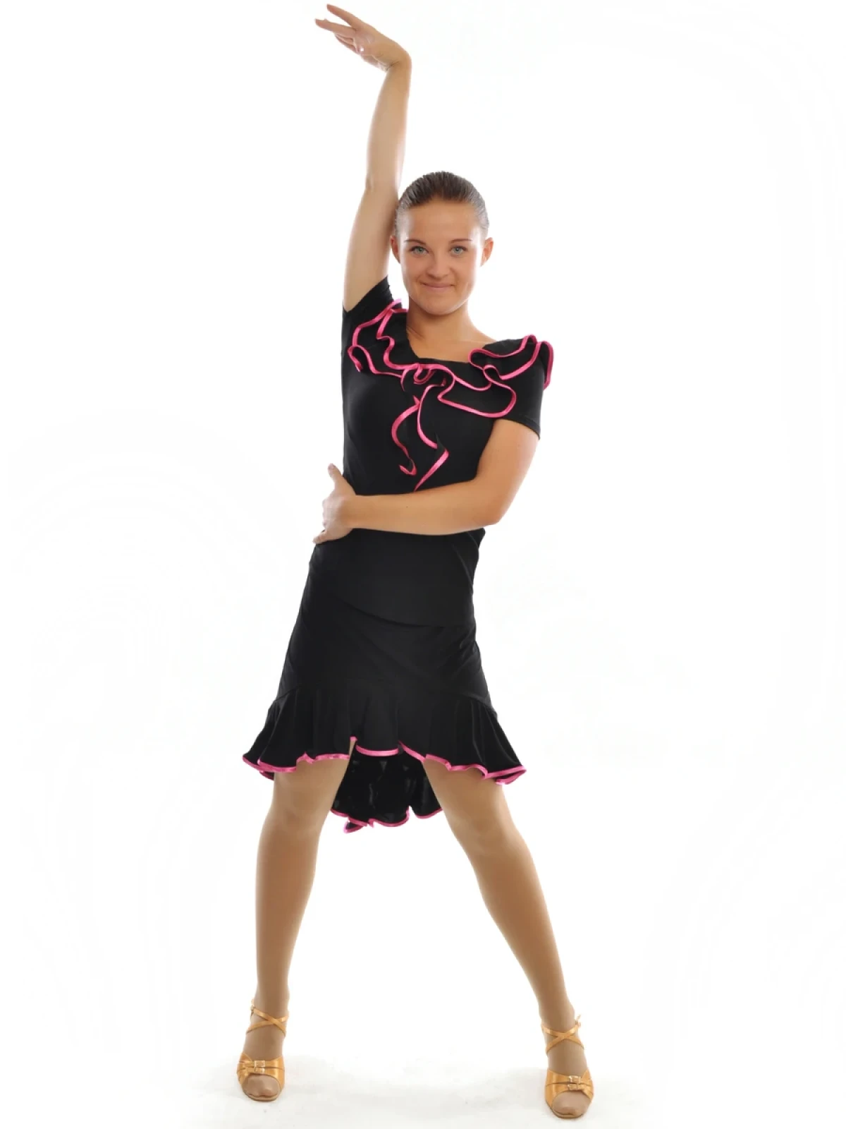 Блуза La "Ольга" з воланами, Чорний (малина), Поліамід / Лайкра