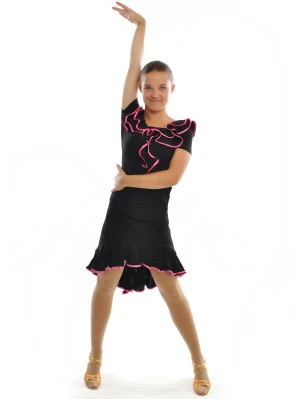 Блуза La "Ольга" з воланами, Чорний (малина), Поліамід / Лайкра