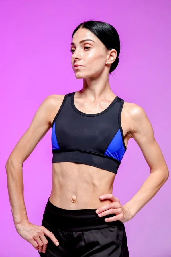 Топ "Фитнес", Чёрный/Электрик, Бифлекс матовый