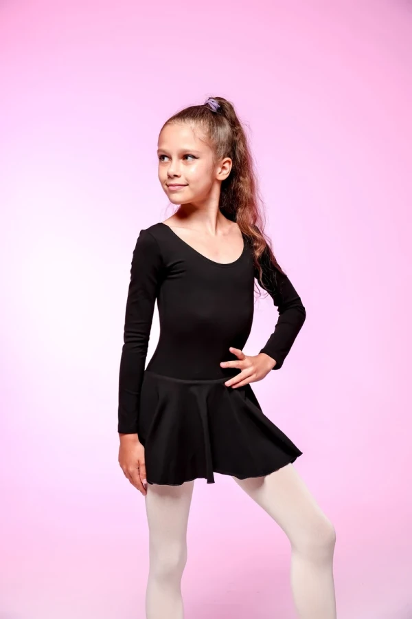 Платье д/р с юбочкой, Чёрный, 80% хлопок + 15% вискоза + 5% лайкра