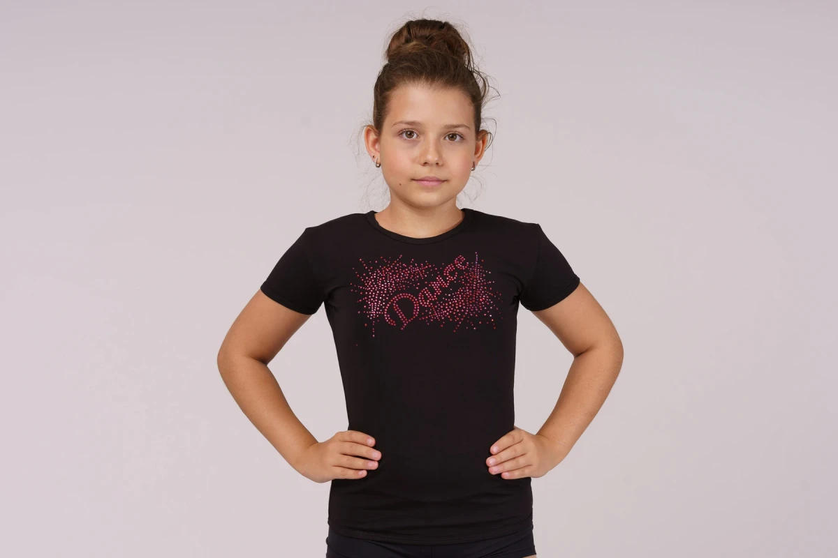 Футболка к/р, Чёрный (малина), 90% хлопок + 10% лайкра