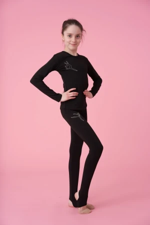 Лосини з дірочкою з стрейч бейкою, Чорний (білі АВ), 80% бавовна + 15% віскоза + 5% лайкра