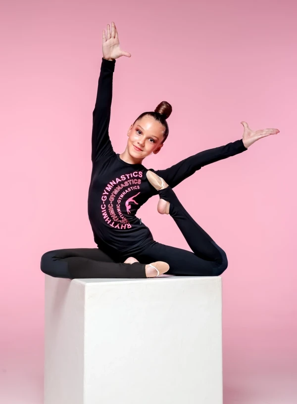 Футболка довгий рукав, Чорний / Неон-малина, 90% бавовна + 10% лайкра