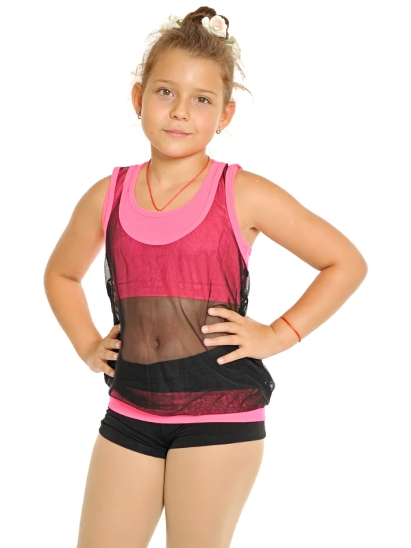 Топ + майка "Афия", Чёрный/Неон-малина, Хлопок